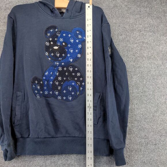 Avenue George V Paris Pullover Hoodie Size L Blue Embroidered Bear SEE DESC - Picture 4 of 12